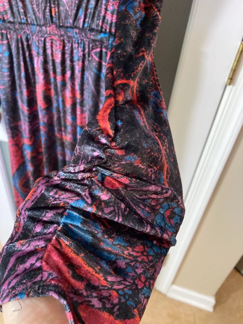 Free People Giselle Velvet Jumpsuit Paisley Wide Leg Plunging V-Neck - Large - Picture 5 of 16